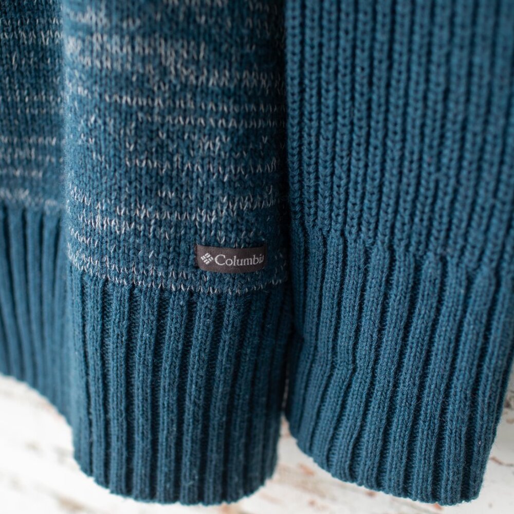 Columbia Women's Large Hooded Sweater Teal Wool-Blend Button Pullover - Picture 4 of 9
